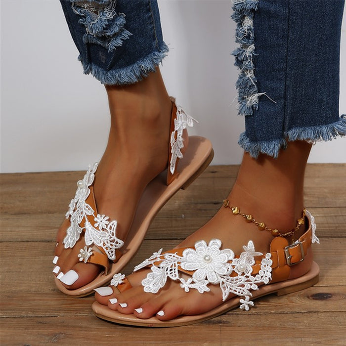 Lace Sandals Flowers Ankle Shoes